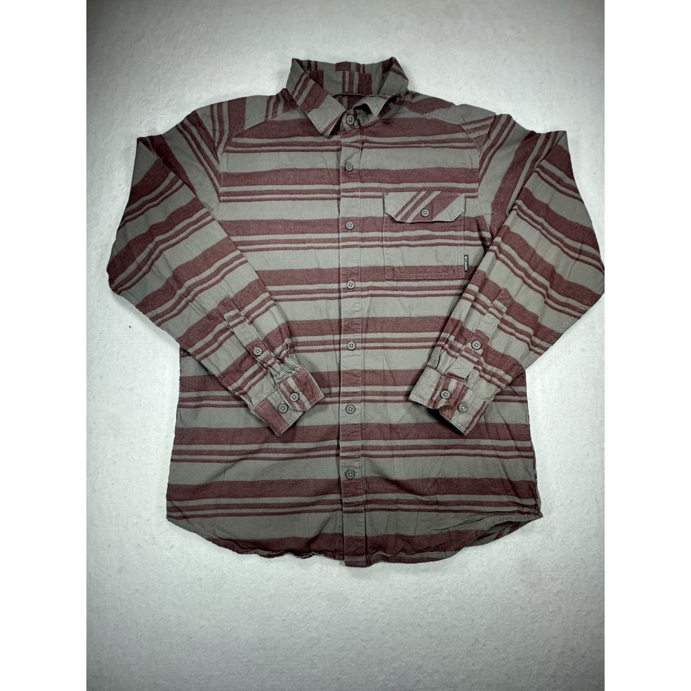 Columbia Omni-Wick Shirt Men M 100% Cotton Long Sleeve Red Gray Stripe Button Up